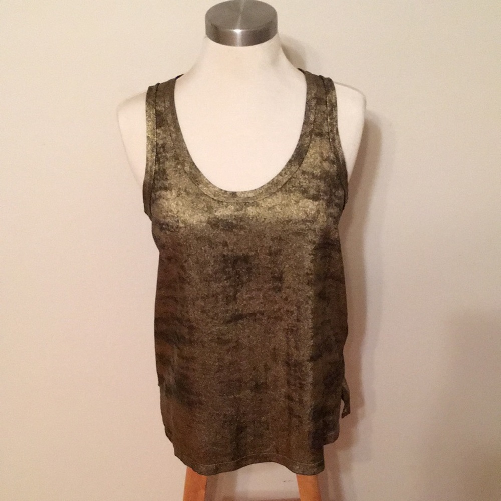Reiss Olive Gold Metallic Scoop Neck Tank